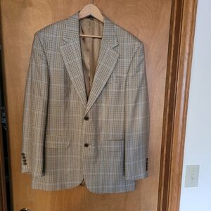 Men's Lands End Sport Coat 38 Regular wool Tan Plaid